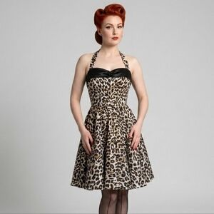 XL Lucky 13 Leopard Print Pinup Halter Dress Rockabilly